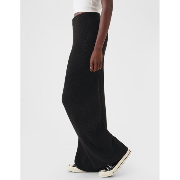 New Gap Large Pants CashSoft Shaker-Stitch Sweater Black Cotton Wide Leg Pull On - Picture 3 of 16